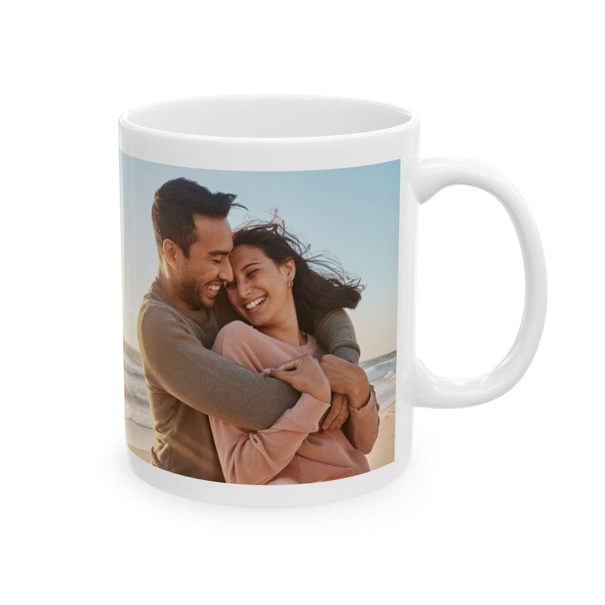 Personalized Photo Ceramic Mug — Custom Beach Couple Collage (11oz & 15oz) - Forever In Words