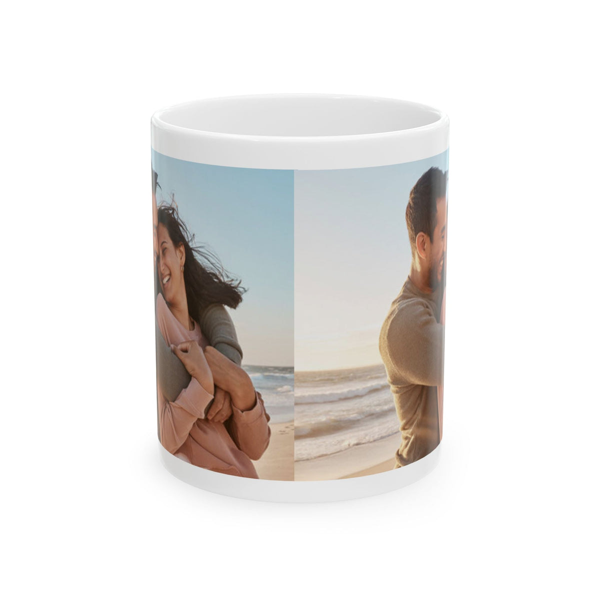 Personalized Photo Ceramic Mug — Custom Beach Couple Collage (11oz & 15oz) - Forever In Words