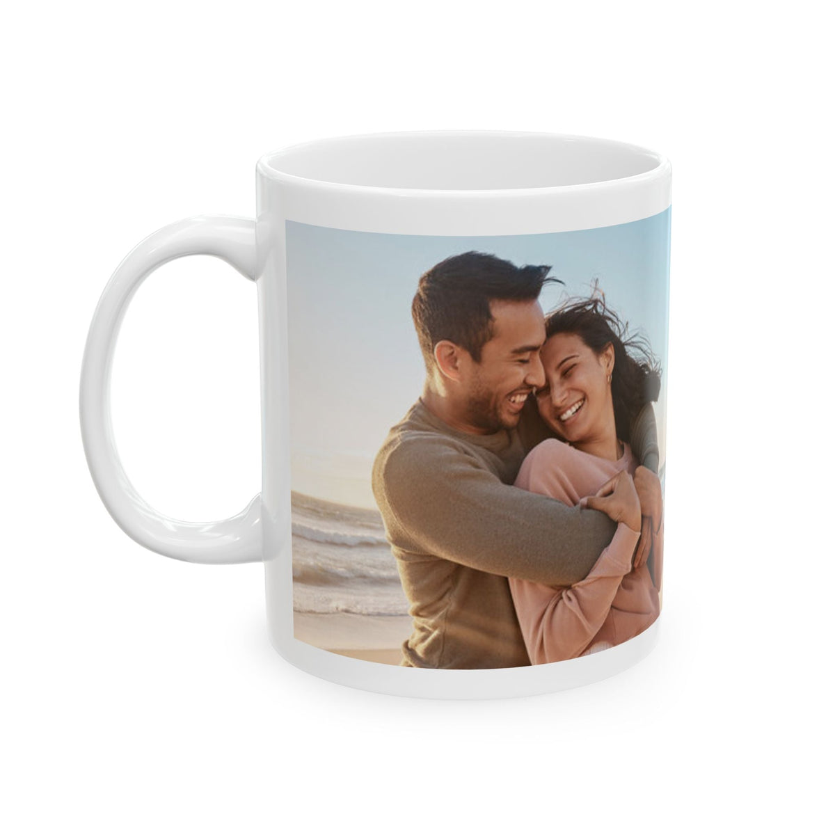 Personalized Photo Ceramic Mug — Custom Beach Couple Collage (11oz & 15oz) - Forever In Words